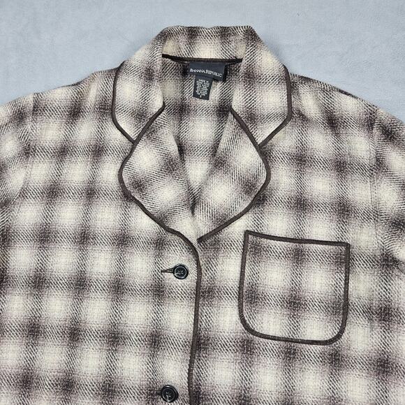Vtg Banana Republic Shacket Womens S Oversized Alpaca Mohair Plaid Jacket Brown - Picture 2 of 16